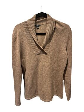 PRIVE Cashmere Shawl-Collar Turtleneck Sweater in Camel